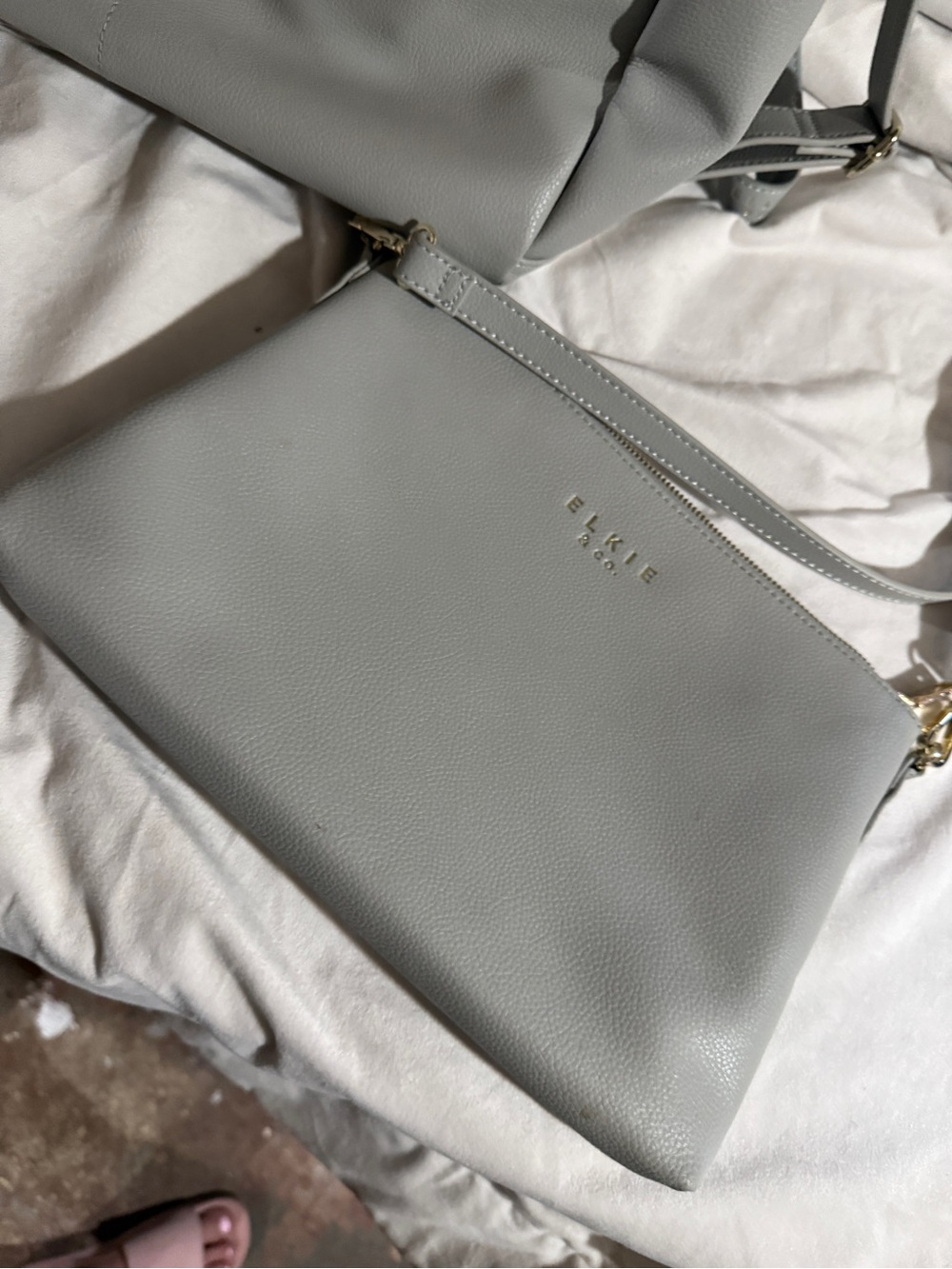 Mina bae elkie Gray Leather Tote Removable Crossbody Strap & clutch diaper bag - Picture 4 of 11